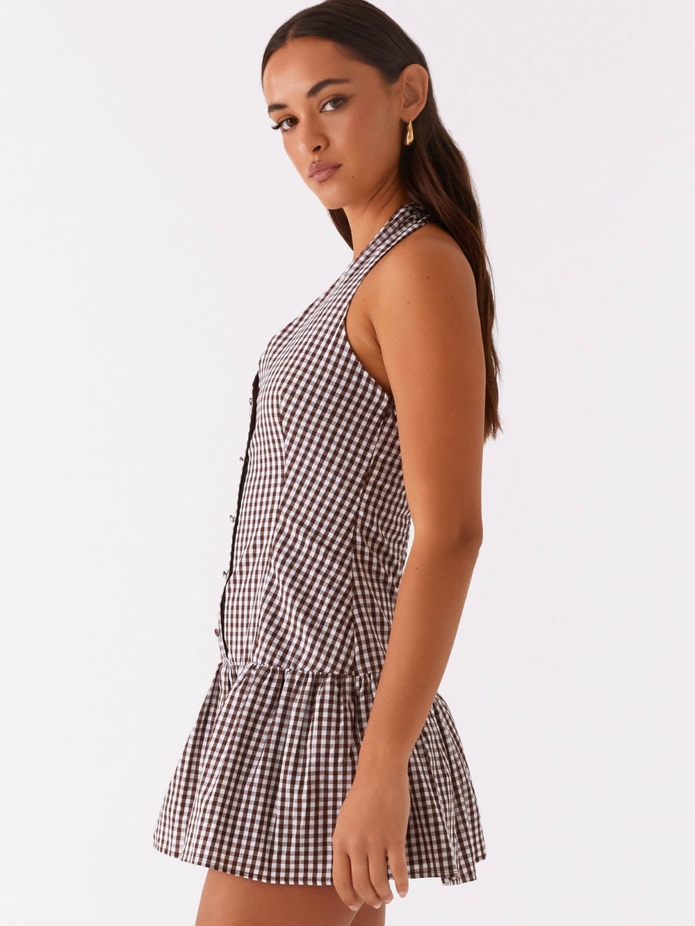 Peppermayo Black and White Gingham Halter Mini Dress - Picture 2 of 4